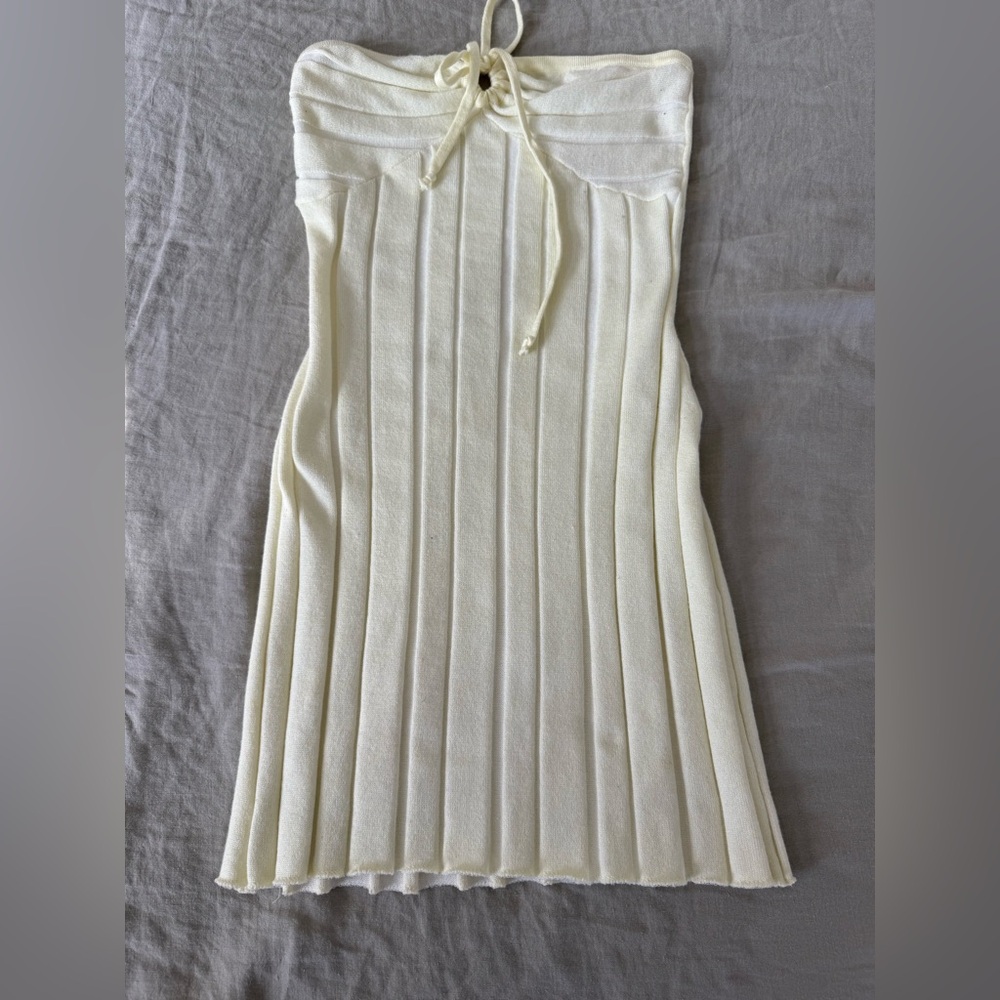Yellow Ribbed Knit Mini Dress